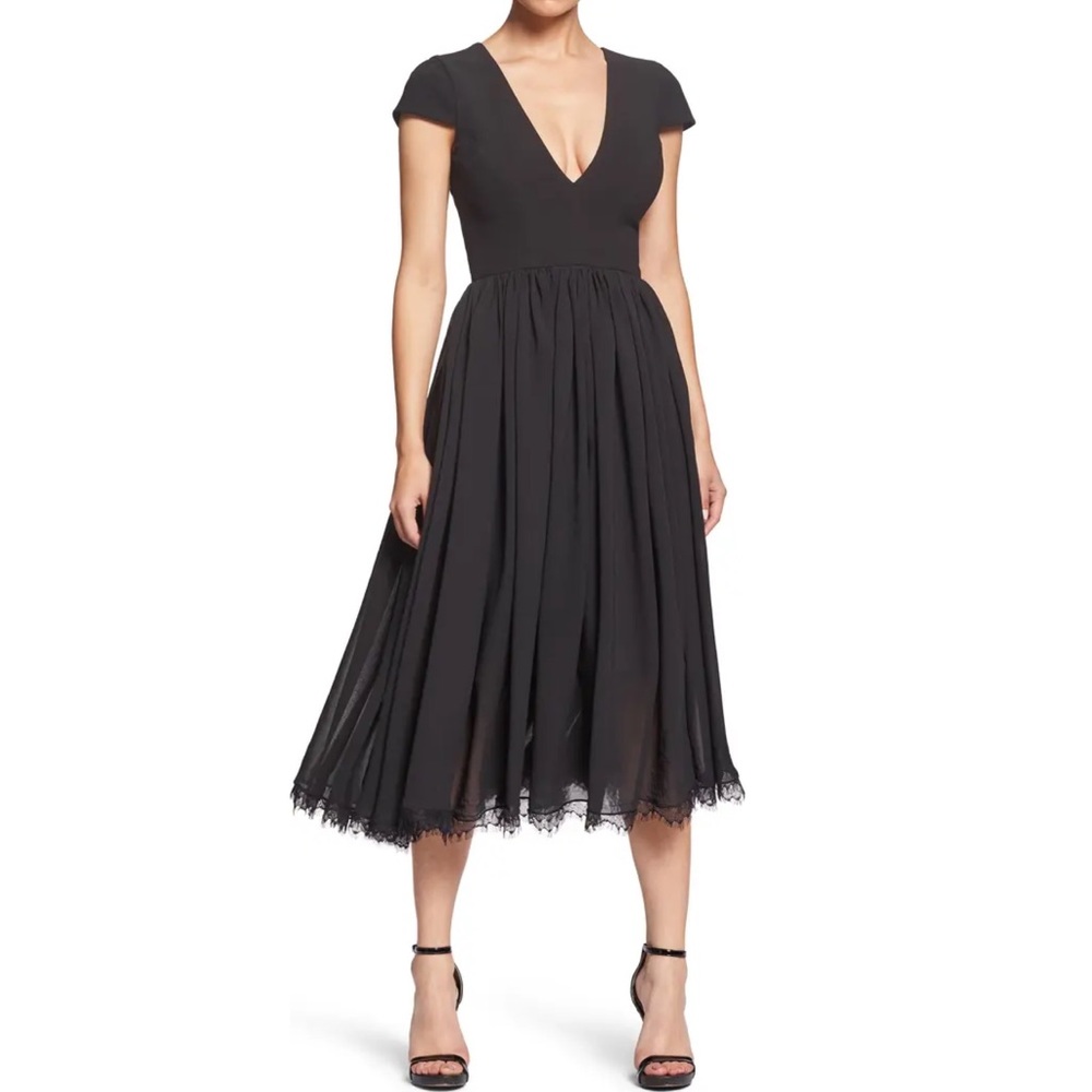 Dress the Population Corey Chiffon Fit & Flare Cocktail Dress Black Size XS